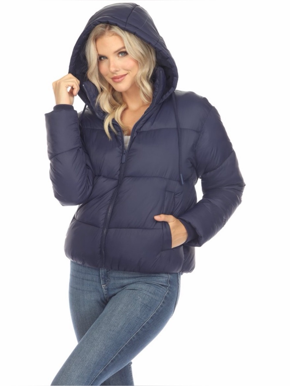 White Mark Full Front Zip Hooded Bomber Puffer Coat XL